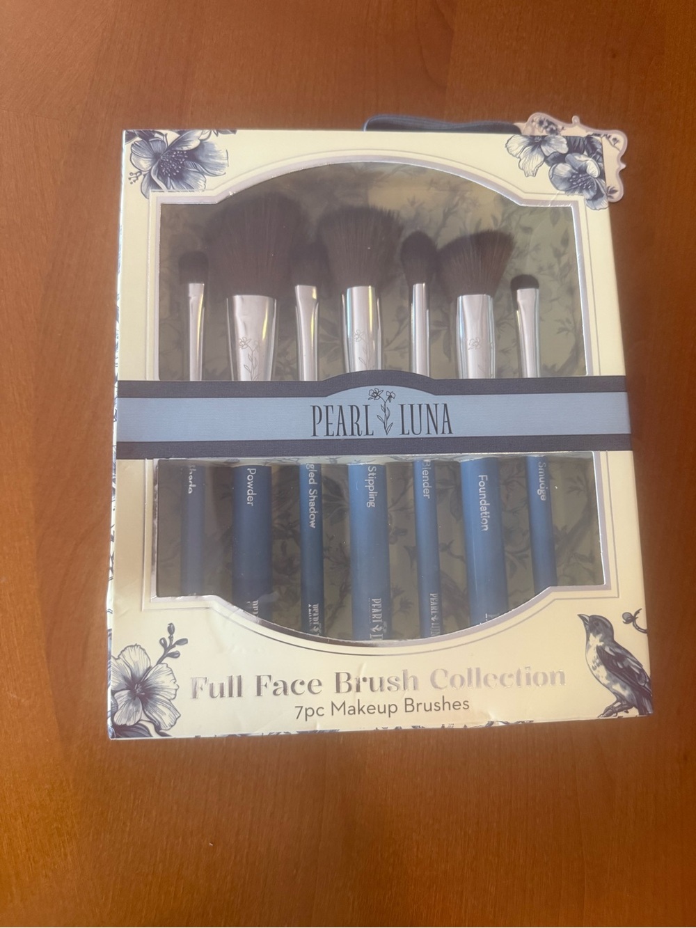 Pearl Luna Blue and Silver 7pc Full Face Makeup Brush Set